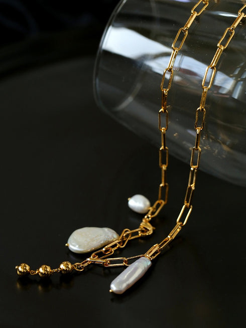 Baroque Pearls Gold Y Chain Necklace